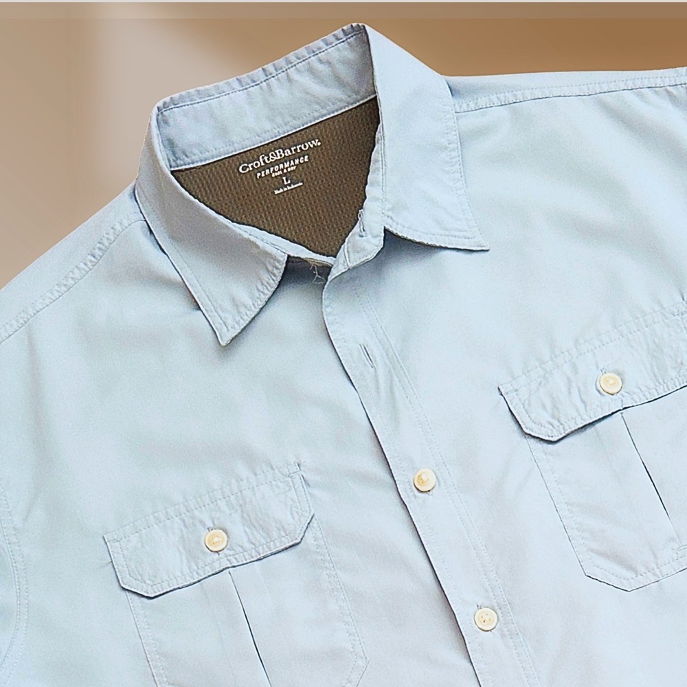 Men's Croft & Barrow Performance Cool & Dry Dress Casual Light Blue Shirt Sz L